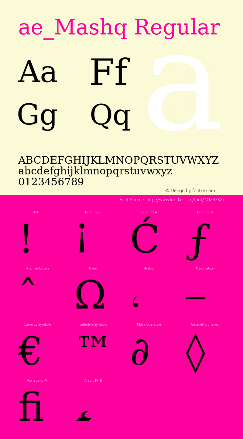 ae_Mashq Regular Version 1; May 20, 2003 Font Sample