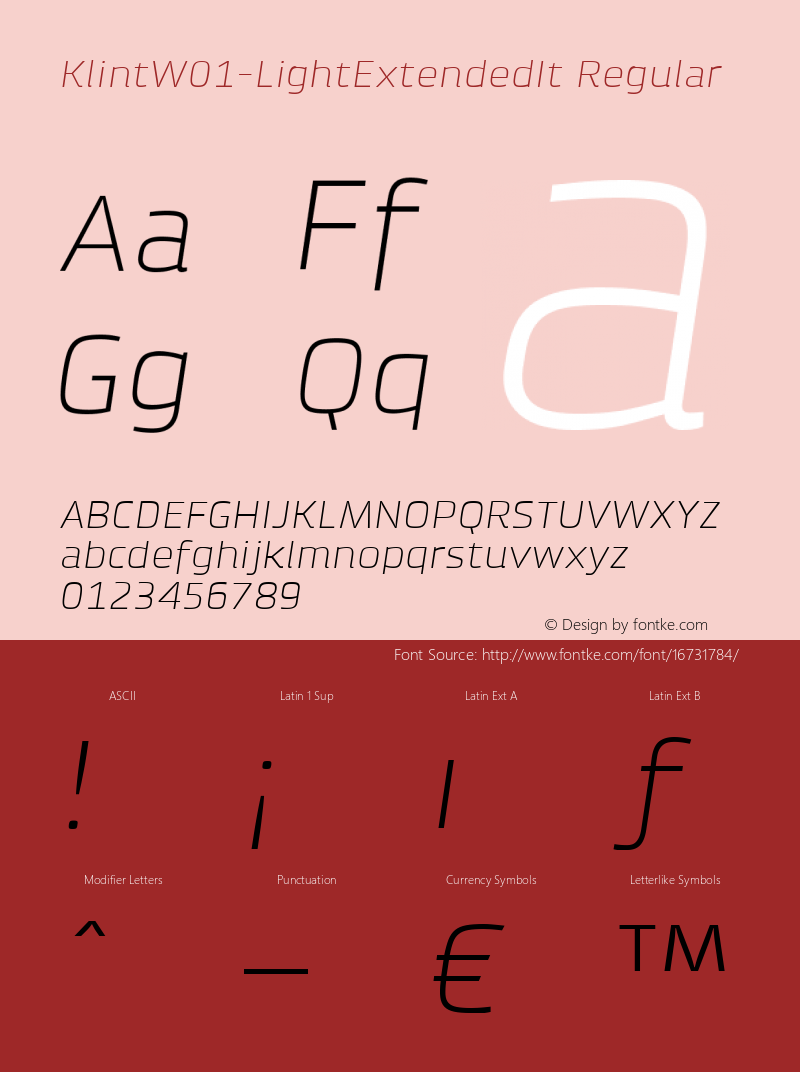 KlintW01-LightExtendedIt Regular Version 1.00 Font Sample