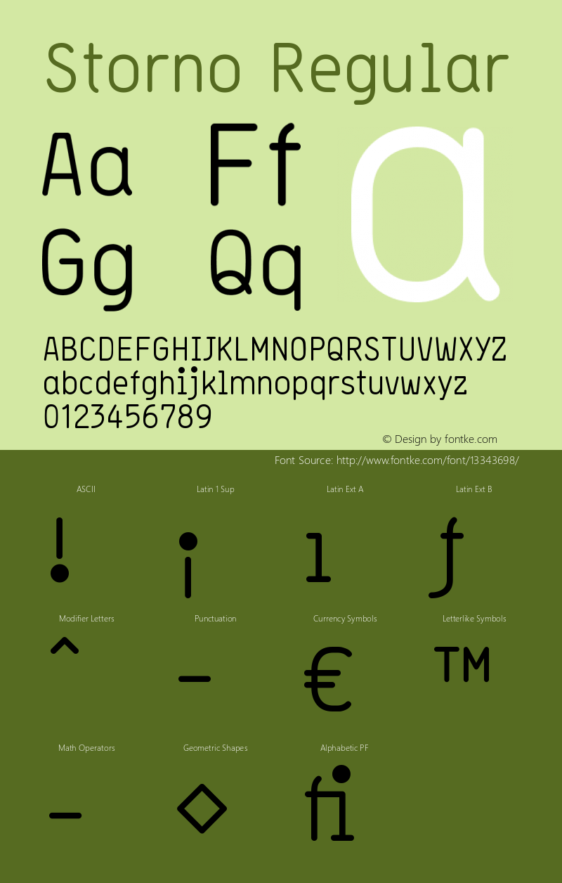 Storno Regular Version 001.000 Font Sample