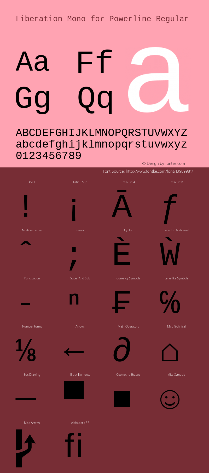 Liberation Mono for Powerline Regular Version 1.07 Font Sample