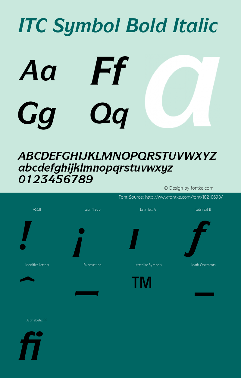 ITC Symbol Bold Italic 001.000 Font Sample