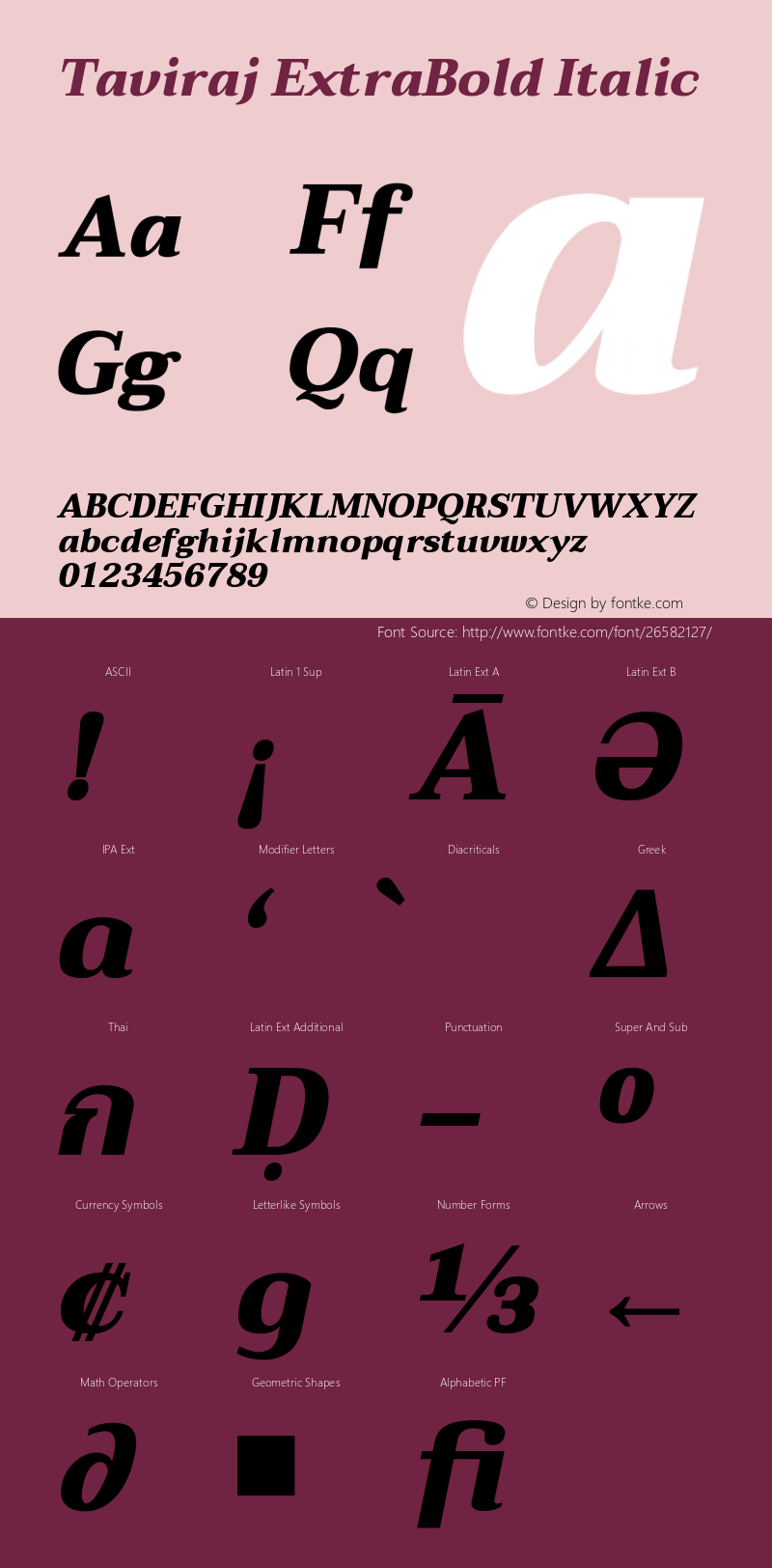 Taviraj ExtraBold Italic Version 1.000 Font Sample