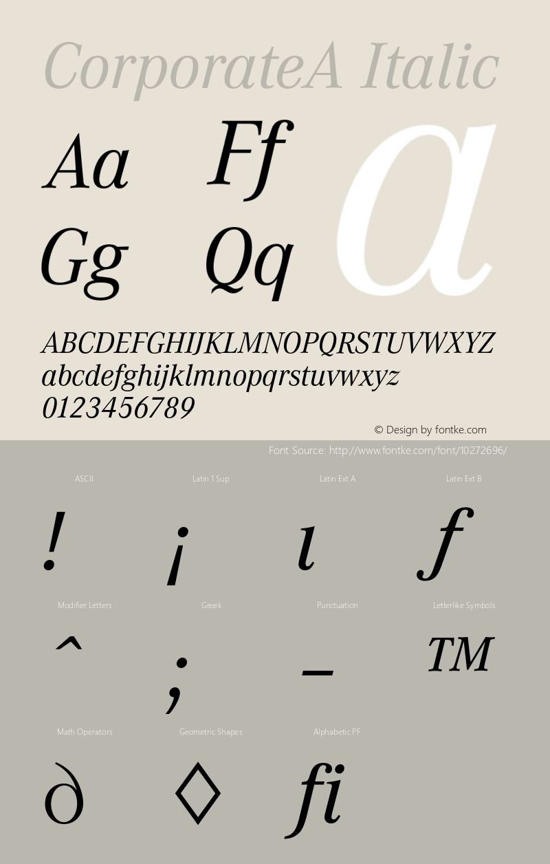 CorporateA Italic 001.004 Font Sample