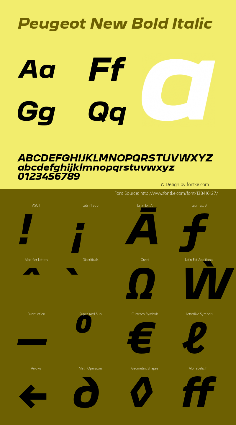 Peugeot New Bold Italic Version 1.000;hotconv 1.0.109;makeotfexe 2.5.65596 Font Sample