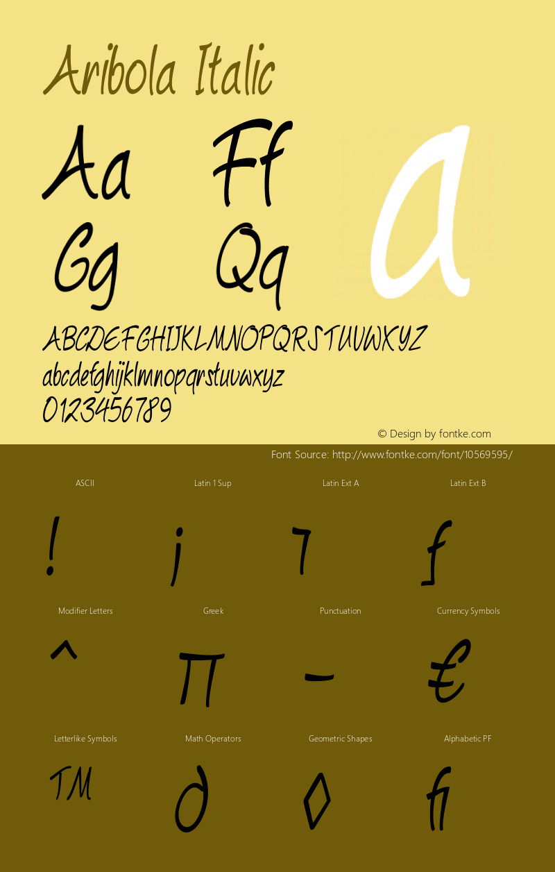 Aribola Italic Version 1.000 Font Sample