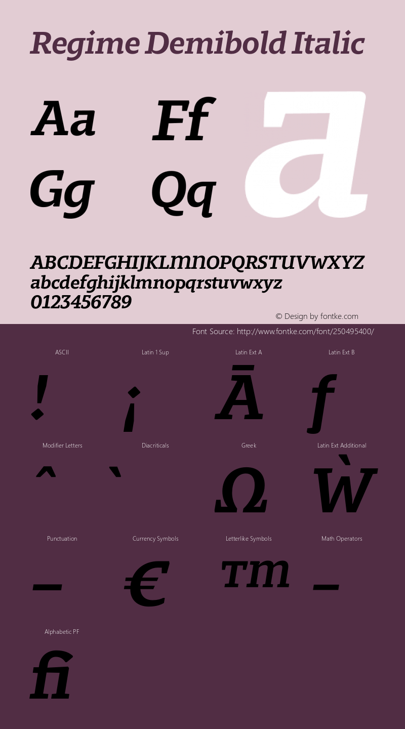 Regime Demibold Italic Version 1.105;PS 001.105;hotconv 1.0.88;makeotf.lib2.5.64775图片样张