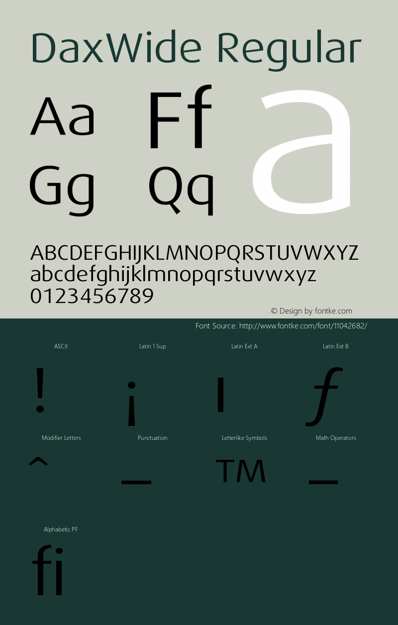 DaxWide Regular Version 001.000 Font Sample