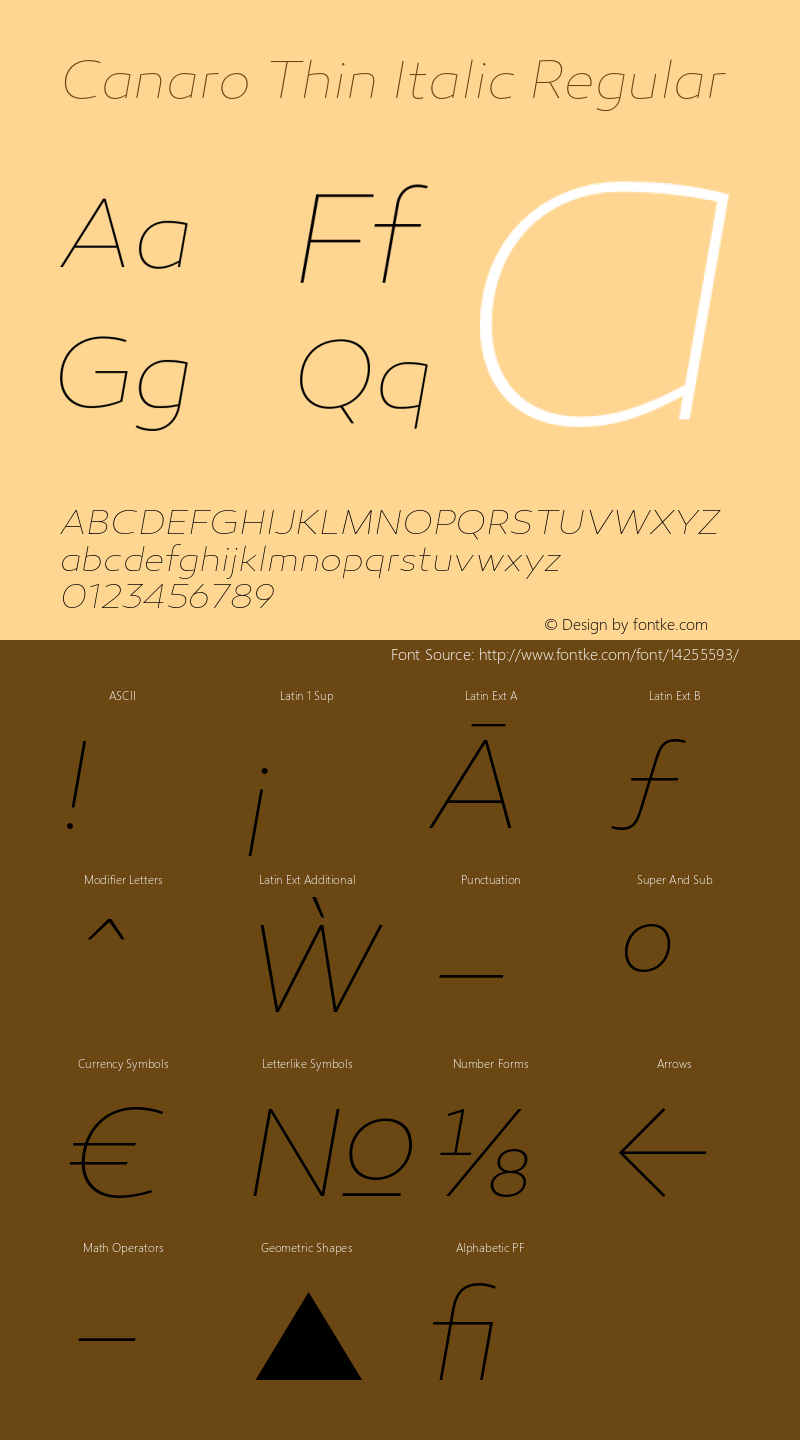 Canaro Thin Italic Regular Version 1.000;PS 001.000;hotconv 1.0.70;makeotf.lib2.5.58329 Font Sample