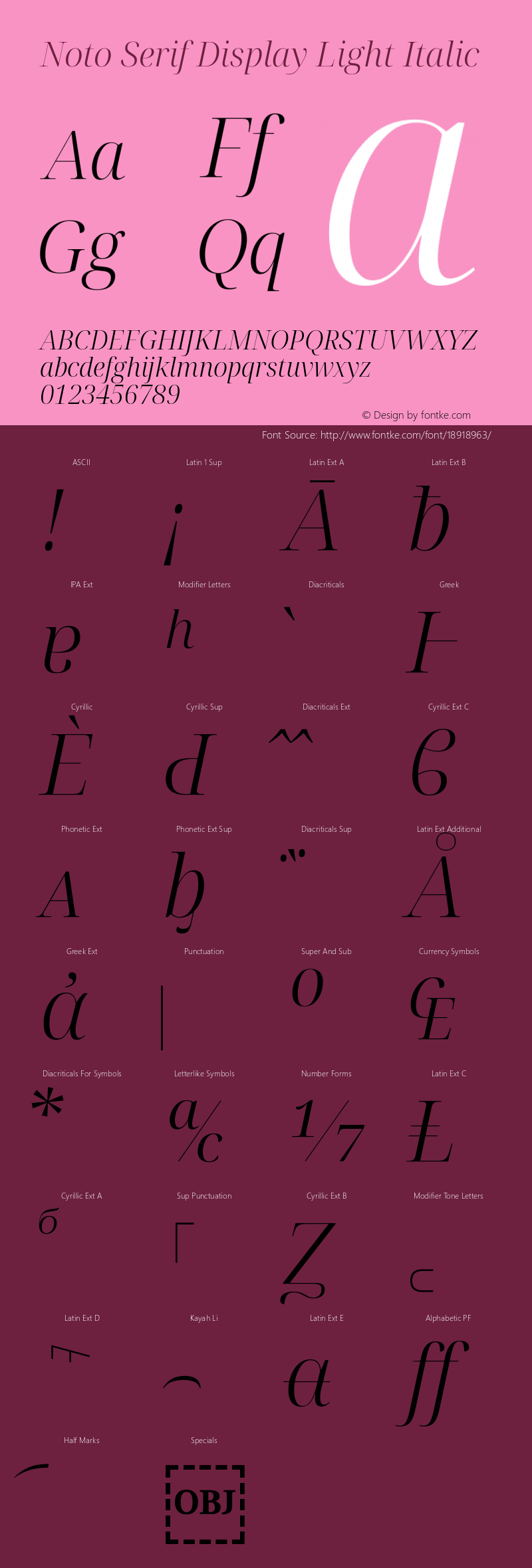 Noto Serif Display Light Italic Version 1.900 Font Sample