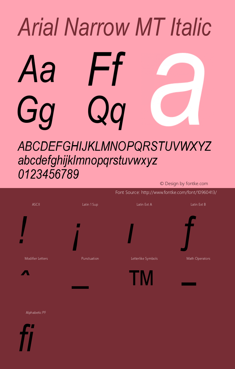 Arial Narrow MT Italic Version 001.002 Font Sample