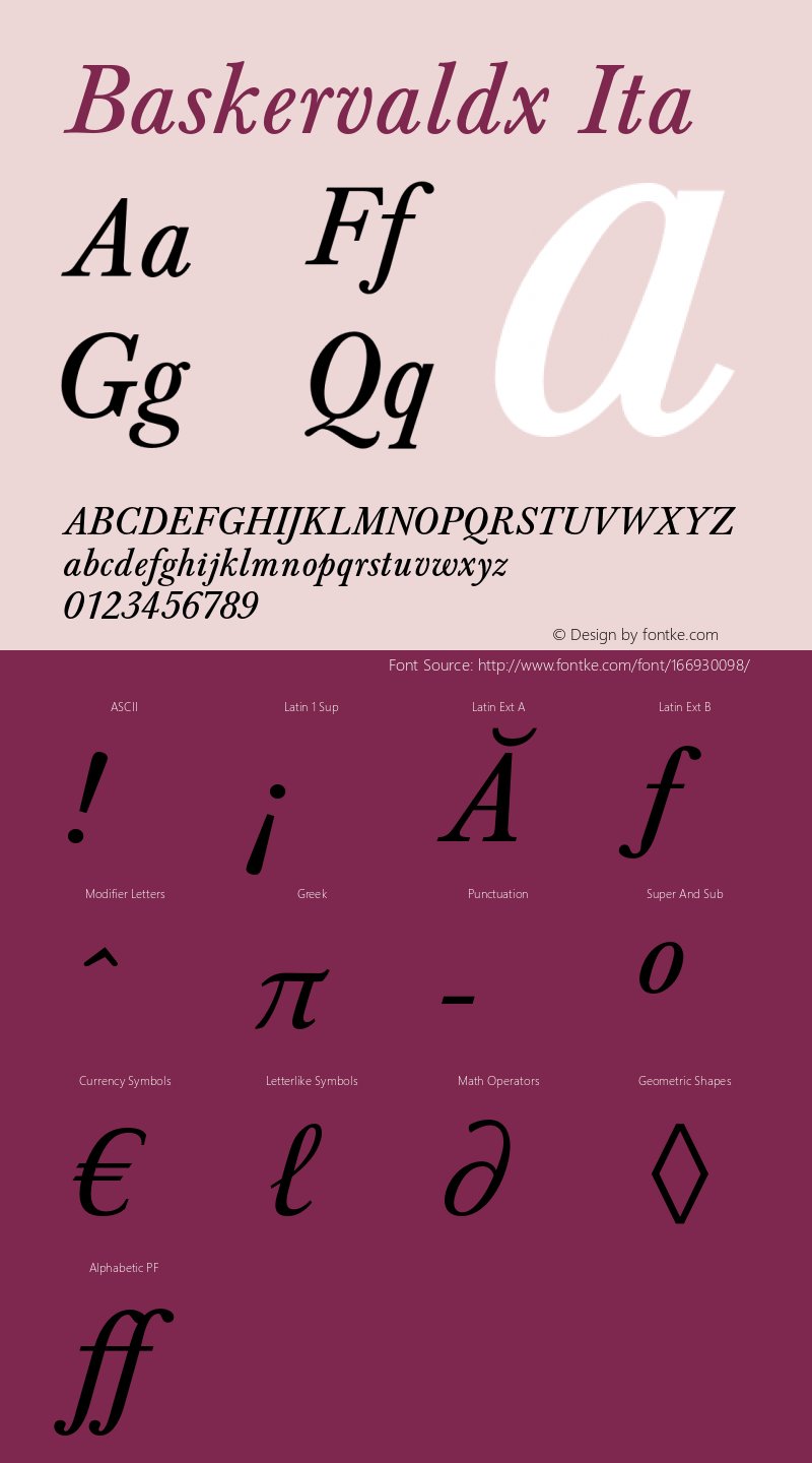 ADFBaskerville-Italic Version 1.0 Font Sample