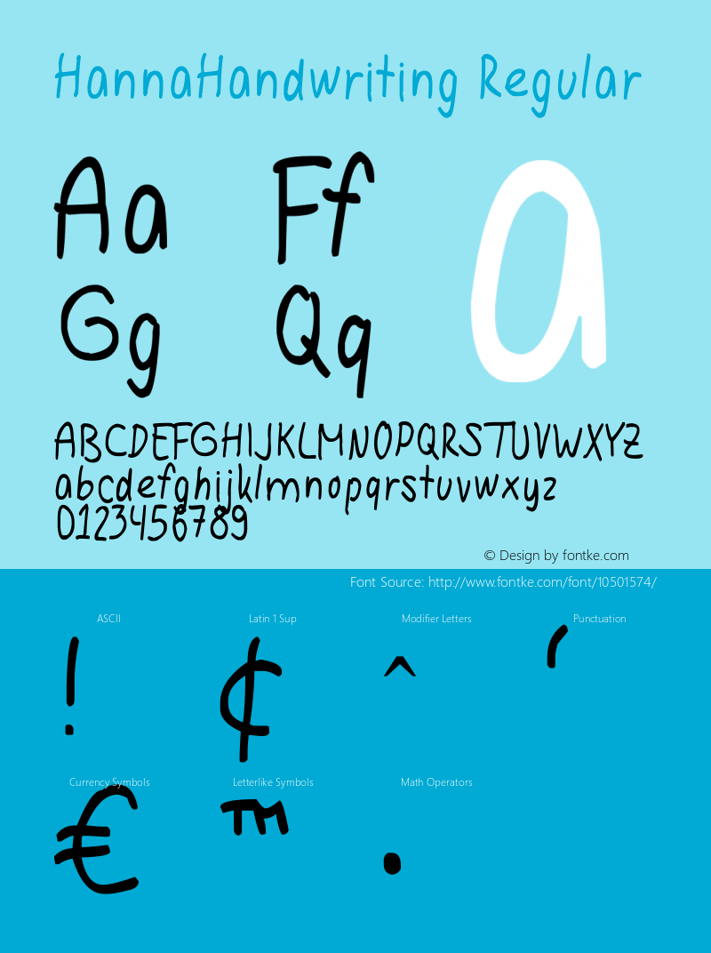 HannaHandwriting Regular Version 1.00 August 2, 2012, initial release Font Sample