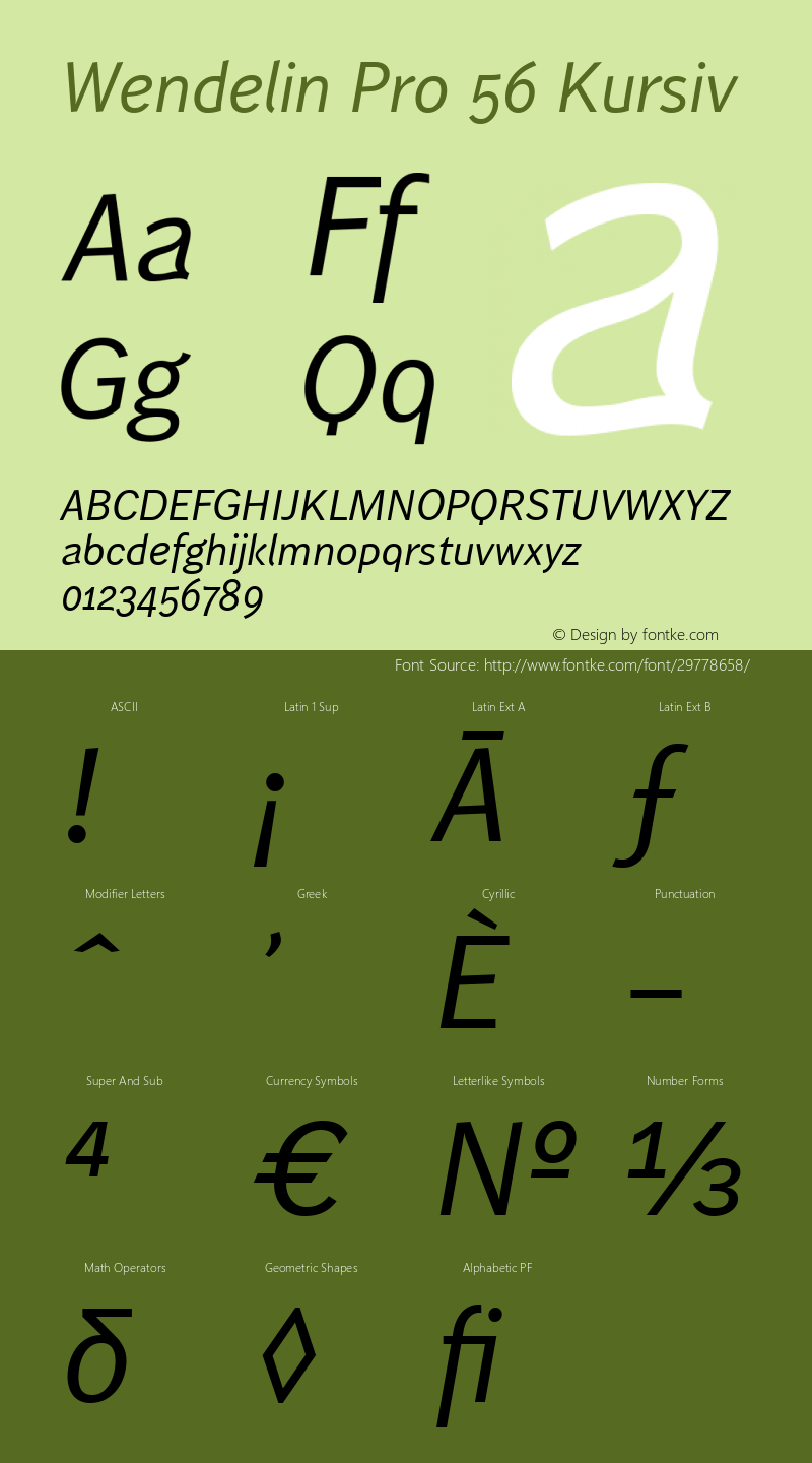 WendelinPro-Kursiv Version 6.001 Font Sample