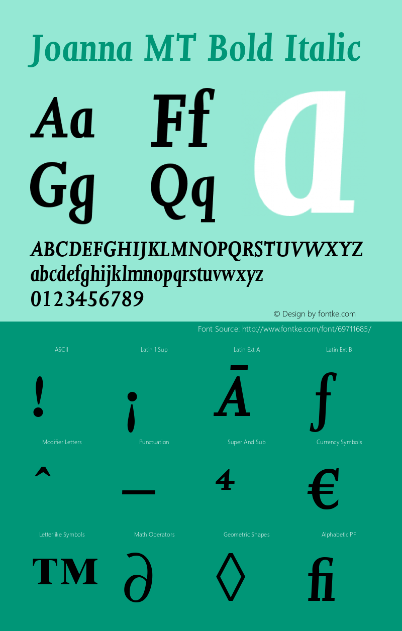 Joanna MT Bold Italic Version 2.02 Font Sample