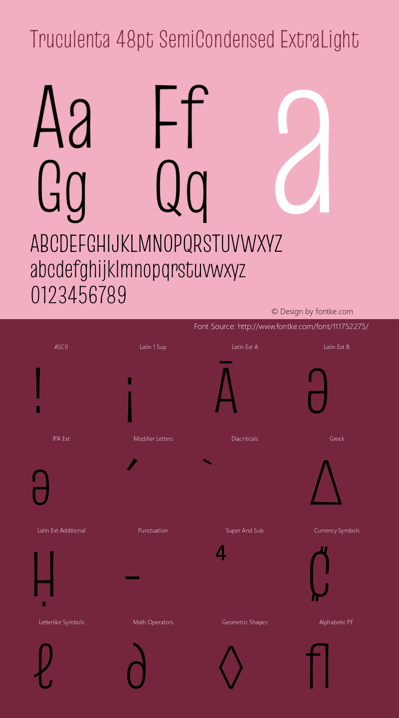 Truculenta 48pt SemiCondensed ExtraLight Version 1.002 Font Sample