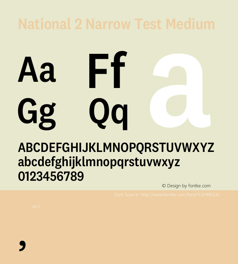 National2Narrow-MediumTest Version 1.004;hotconv 1.0.116;makeotfexe 2.5.65601;0 Font Sample
