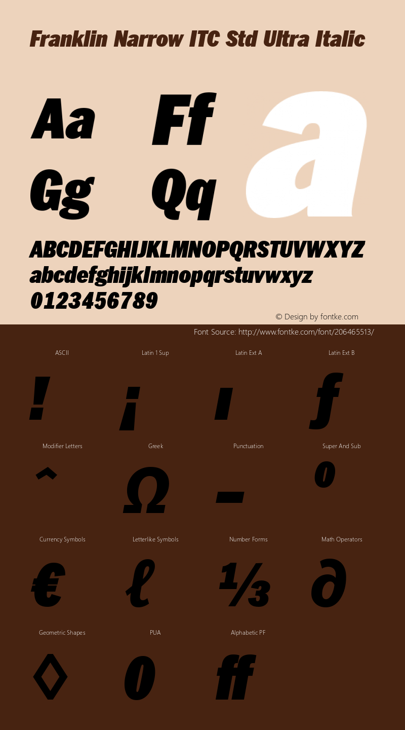 Franklin Narrow ITC Std Ultra Italic Version 1.01图片样张