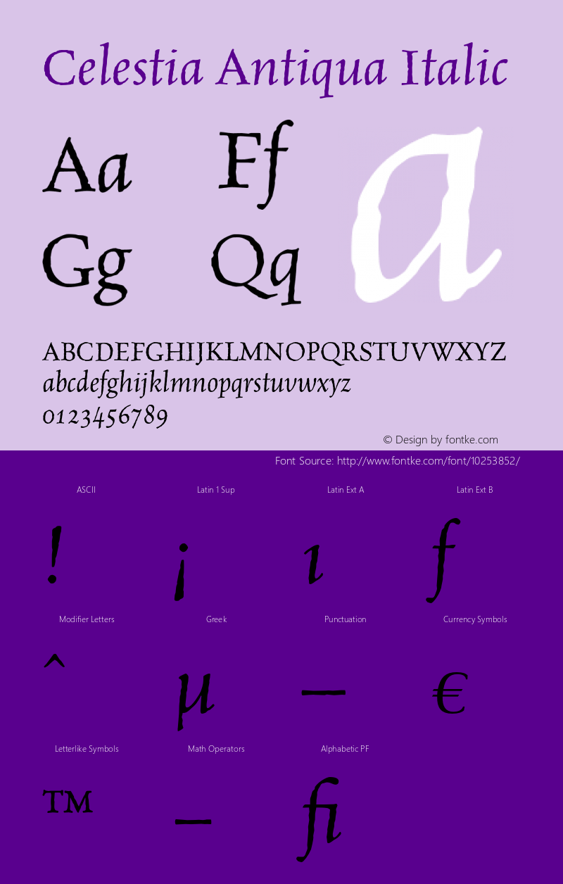 Celestia Antiqua Italic OTF 1.0;PS 001.000;Core 1.0.22 Font Sample