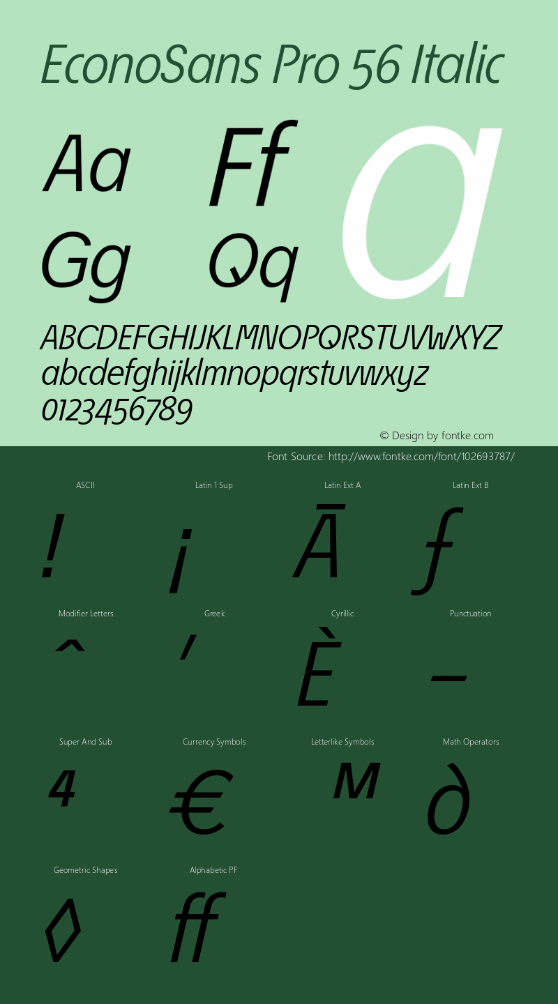 EconoSans Pro 56 Italic 3.011 Font Sample