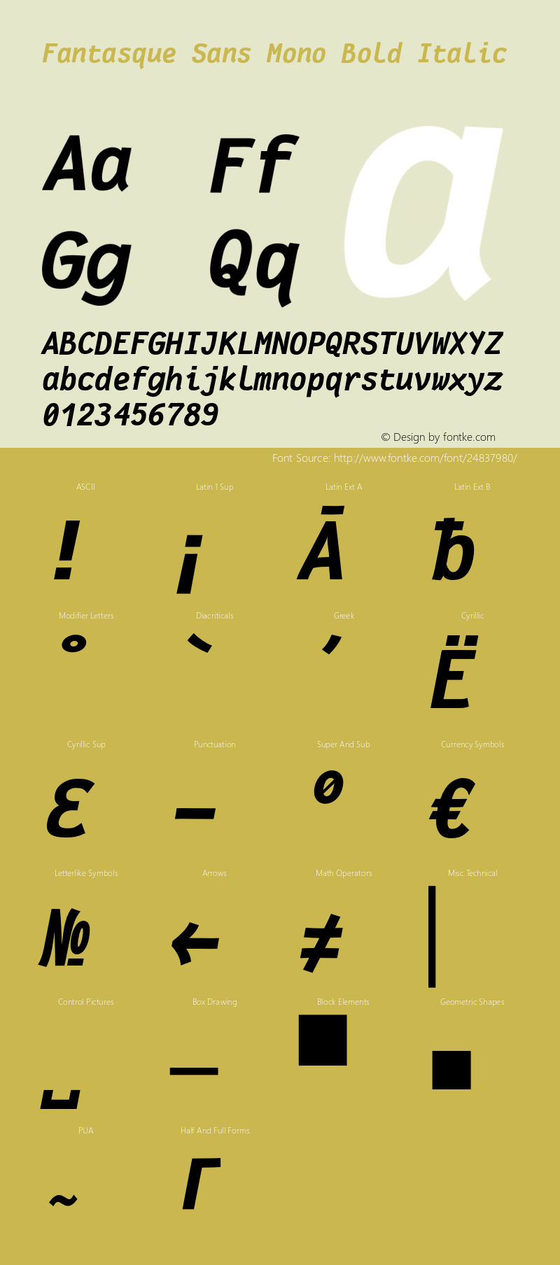 Fantasque Sans Mono Bold Italic Version 1.7.2 Font Sample