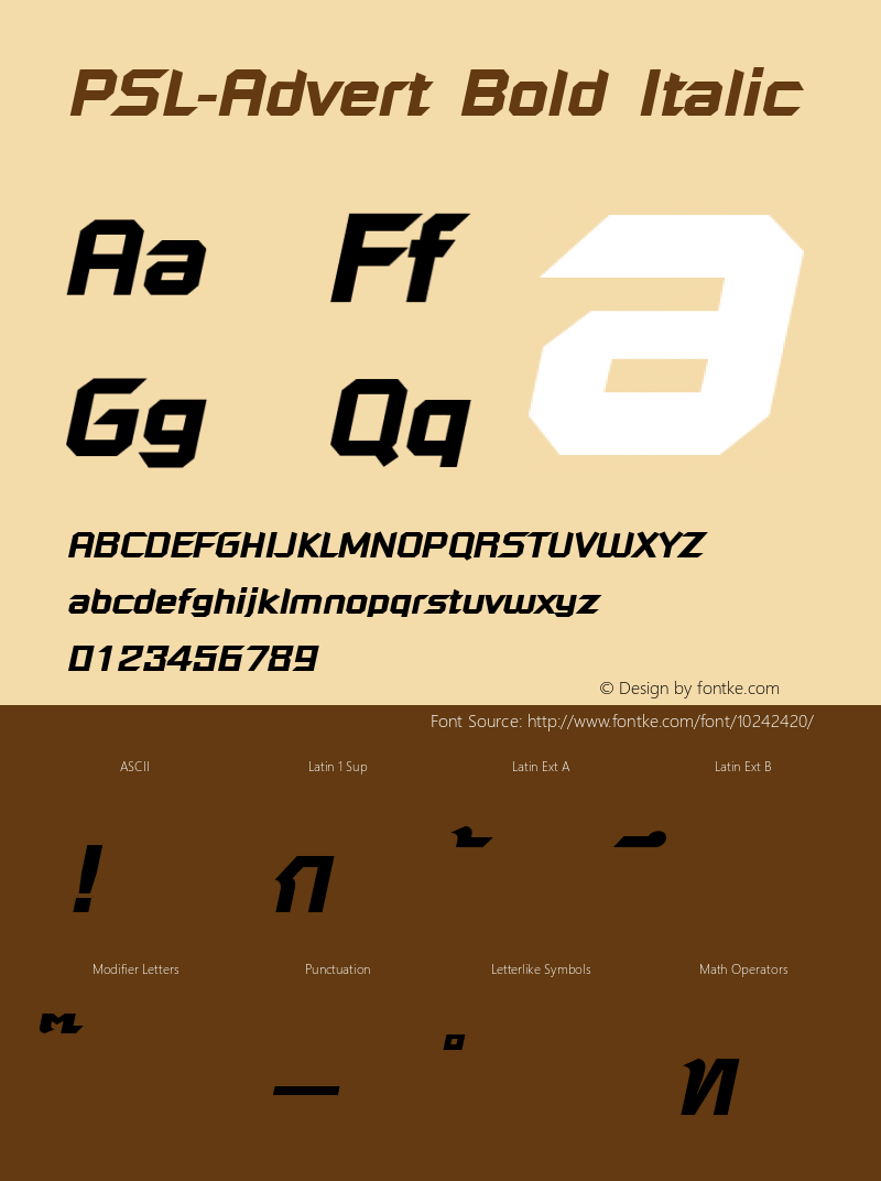 PSL-Advert Bold Italic Altsys Fontographer 3.5  30/11/95 Font Sample