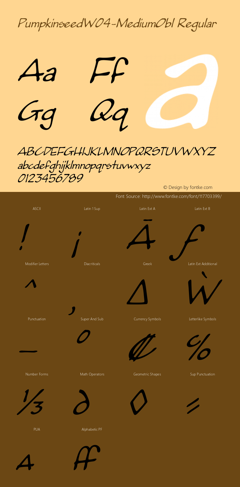 Pumpkinseed W04 Medium Obl Version 1.00 Font Sample