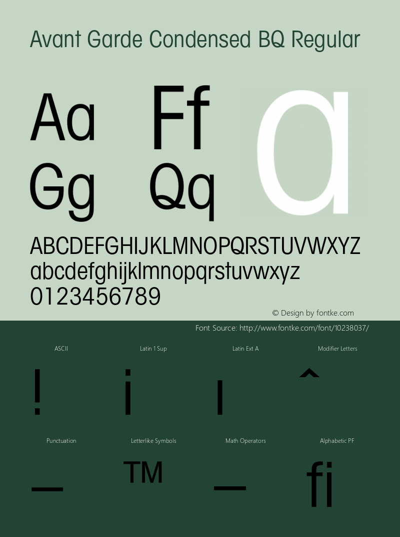 Avant Garde Condensed BQ Regular 001.000 Font Sample