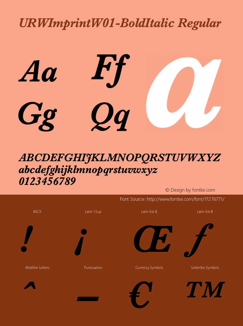 URWImprintW01-BoldItalic Regular Version 1.00 Font Sample