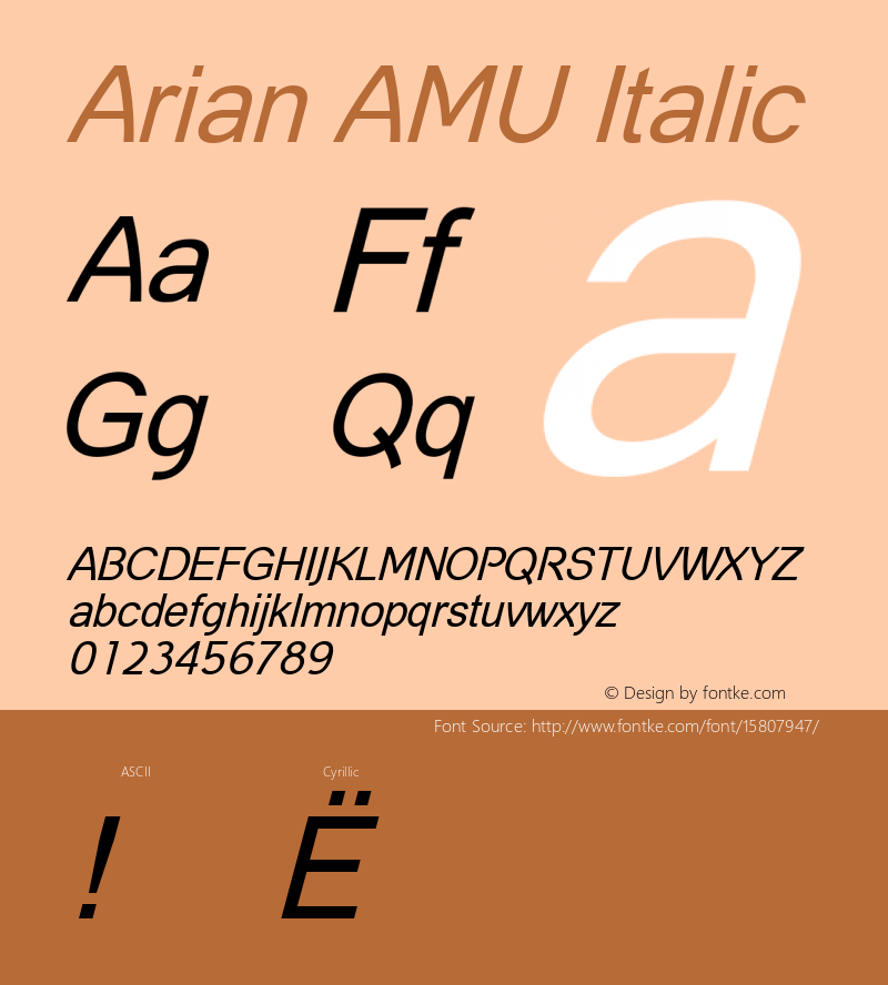 Arian AMU Italic Version 4.001 1999; ttfautohint (v1.4.1) Font Sample