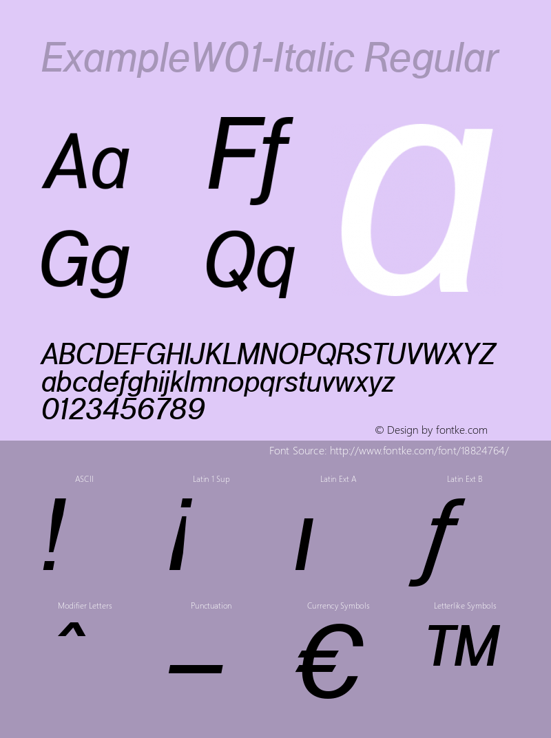 ExampleW01-Italic Regular Version 1.00 Font Sample
