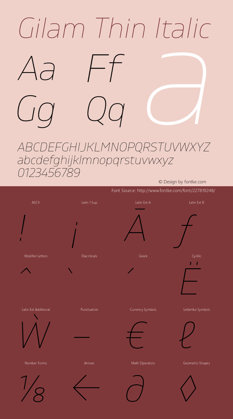 Gilam Thin Italic Version 1.000;PS 001.000;hotconv 1.0.88;makeotf.lib2.5.64775图片样张