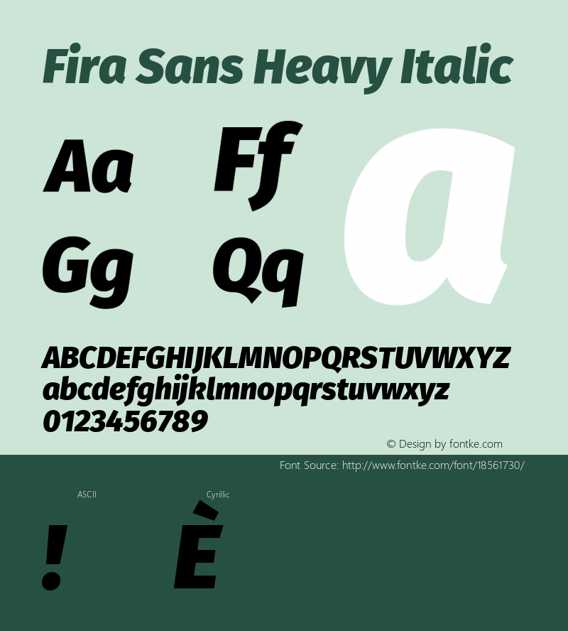 Fira Sans Heavy Italic Version 4.203;PS 004.203;hotconv 1.0.88;makeotf.lib2.5.64775; ttfautohint (v1.4.1) Font Sample