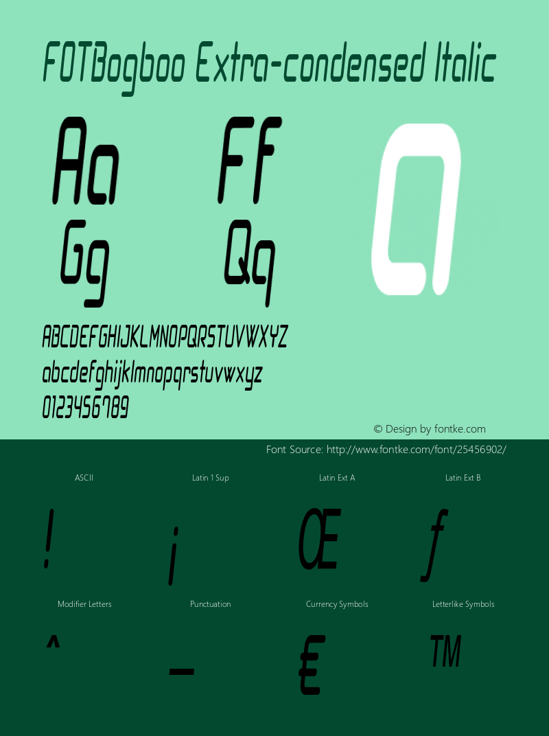 FOTBogboo-ExtracondensedItalic Version 1.000 Font Sample