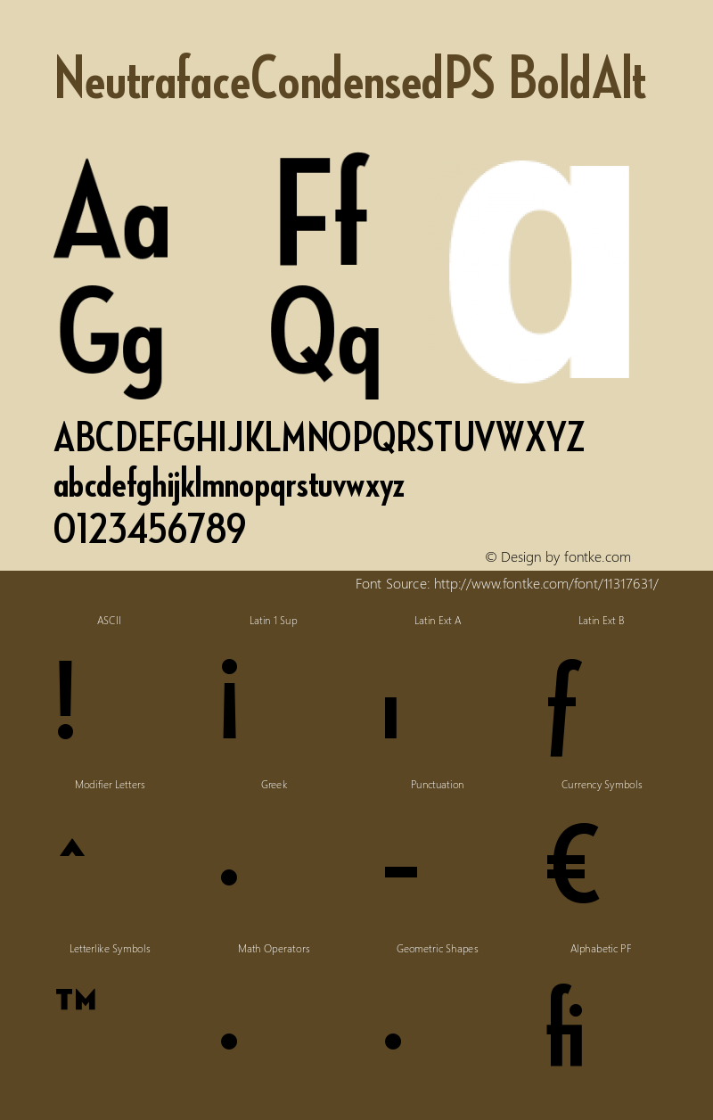 NeutrafaceCondensedPS BoldAlt Version 001.000 Font Sample