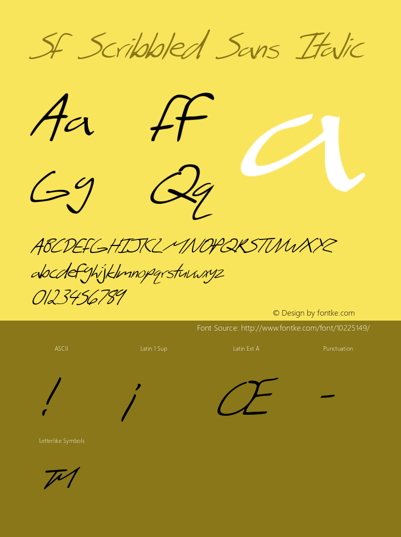 SF Scribbled Sans Italic Version 1.1 Font Sample