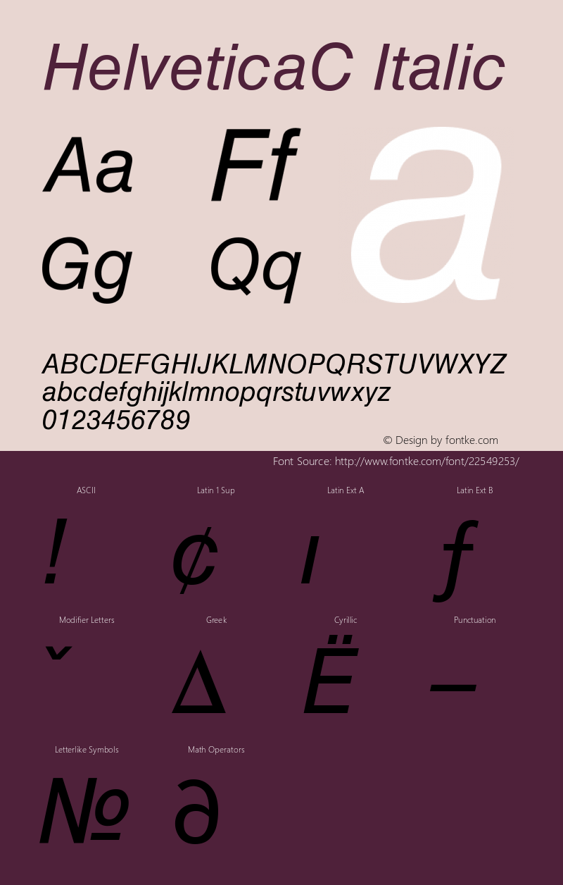 HelveticaC Italic Version 001.000 Font Sample