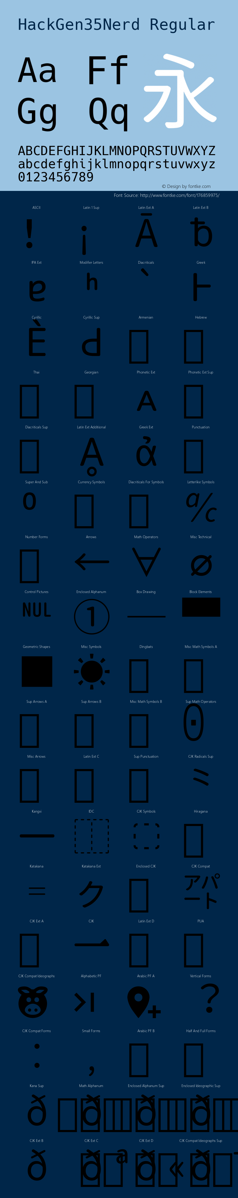 HackGen35Nerd Regular Version 2.5.1 ; ttfautohint (v1.8.3) -l 6 -r 45 -G 200 -x 14 -D latn -f none -m 