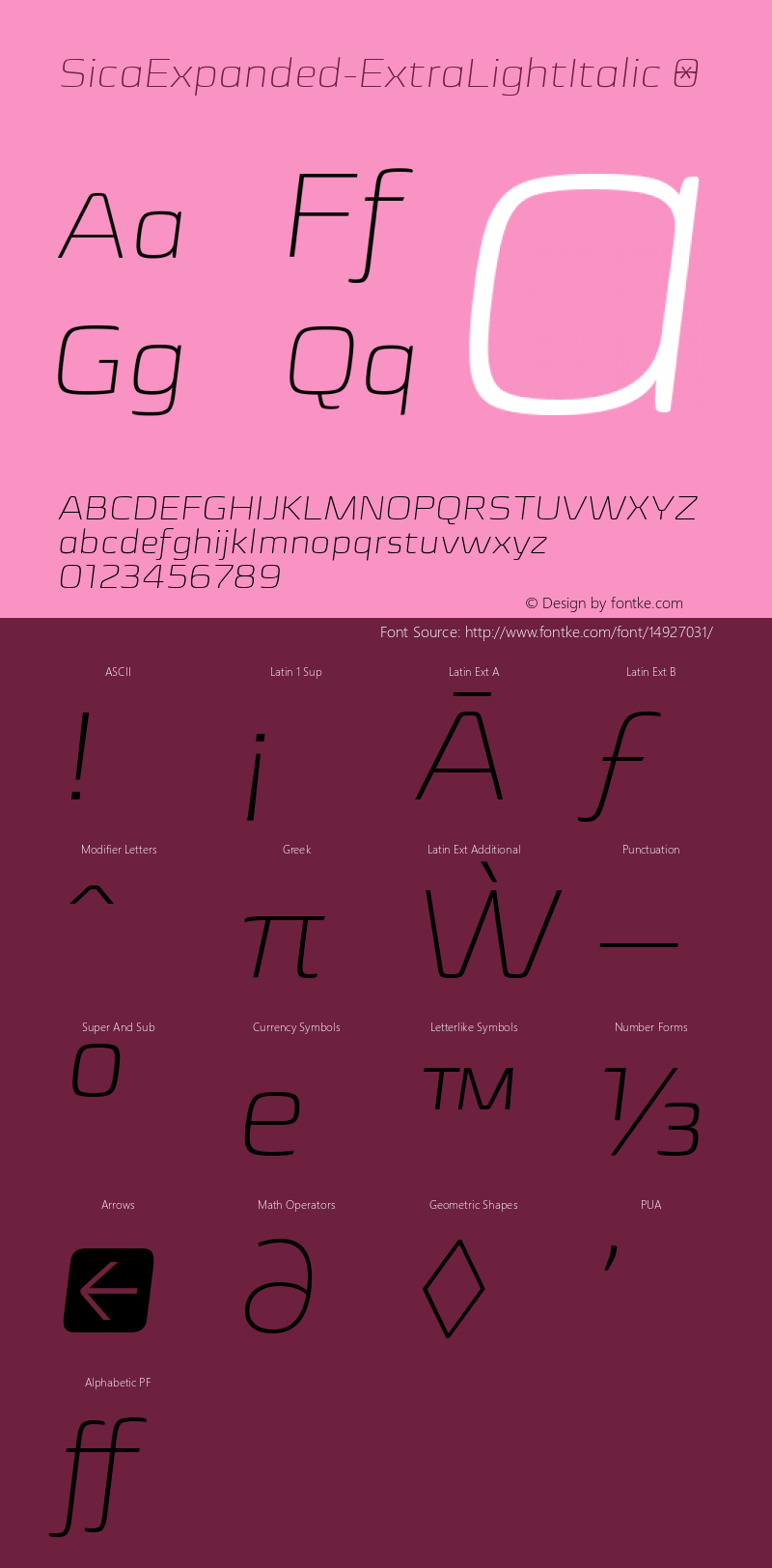 SicaExpanded-ExtraLightItalic ☞ Version 1.000;PS 001.000;hotconv 1.0.70;makeotf.lib2.5.58329;com.myfonts.easy.dootype.sica-expanded.extra-light-italic.wfkit2.version.4kRt Font Sample