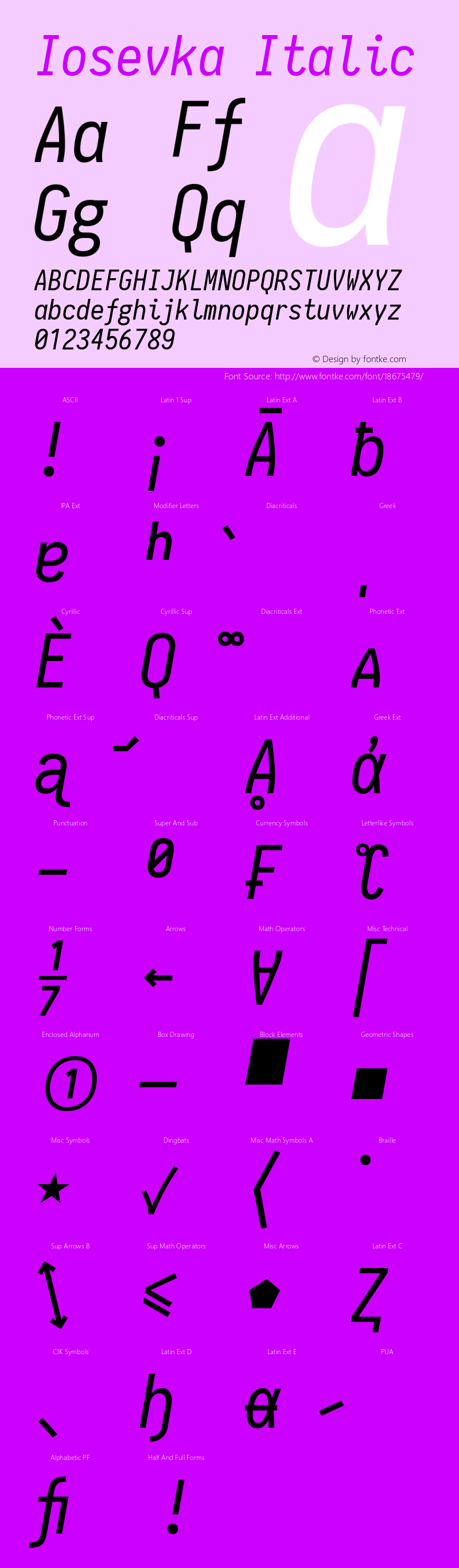 Iosevka Italic 1.10.0 Font Sample