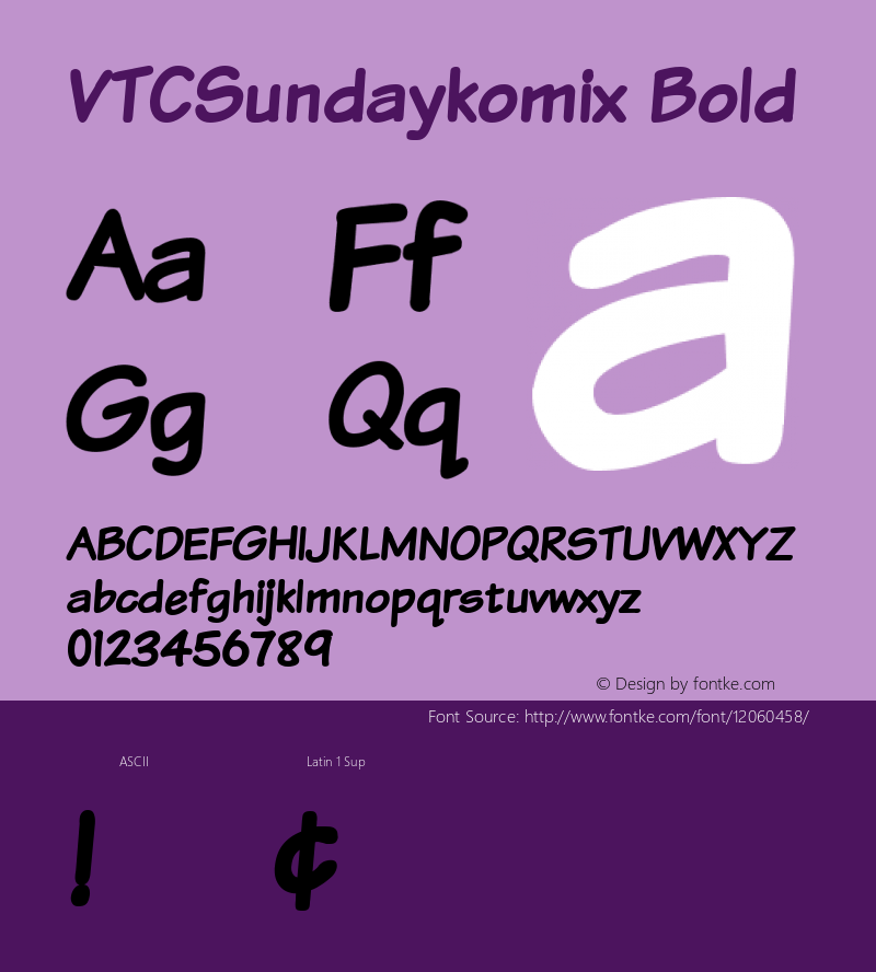 VTCSundaykomix Bold 1999; 1.0, initial release Font Sample