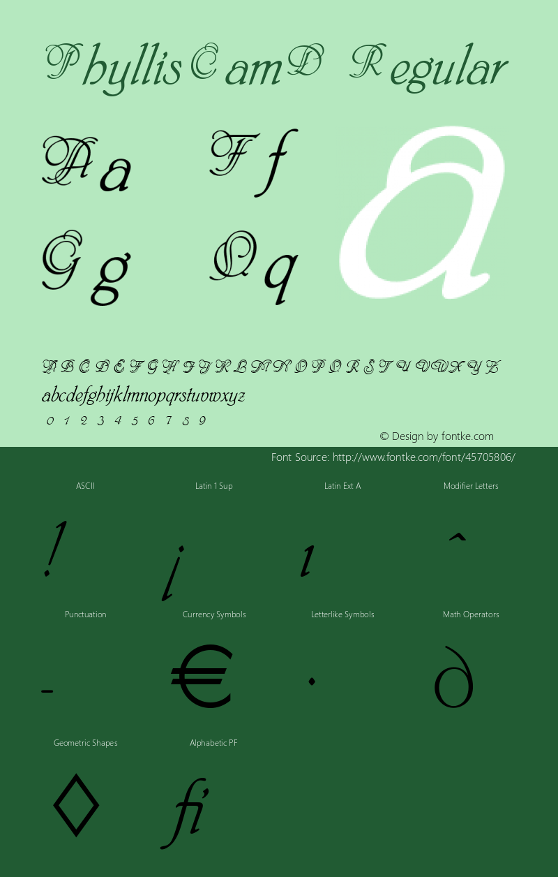 PhyllisCamD Version 1.00 Font Sample