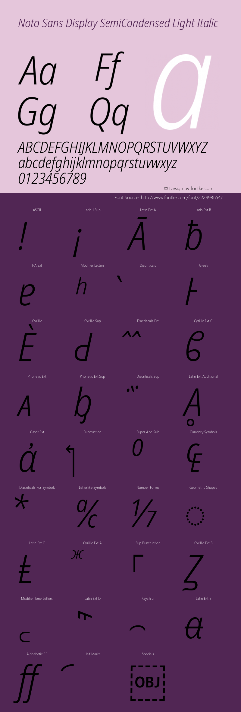 Noto Sans Display SemiCondensed Light Italic Version 2.003图片样张