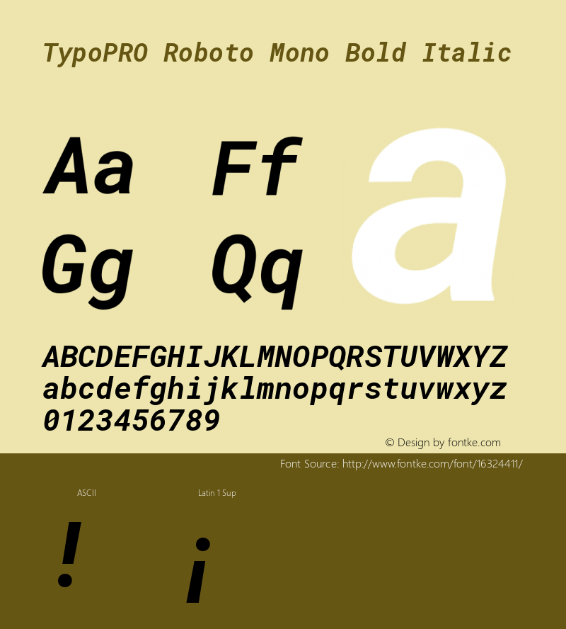TypoPRO Roboto Mono Bold Italic Version 2.000985; 2015; ttfautohint (v1.3) Font Sample