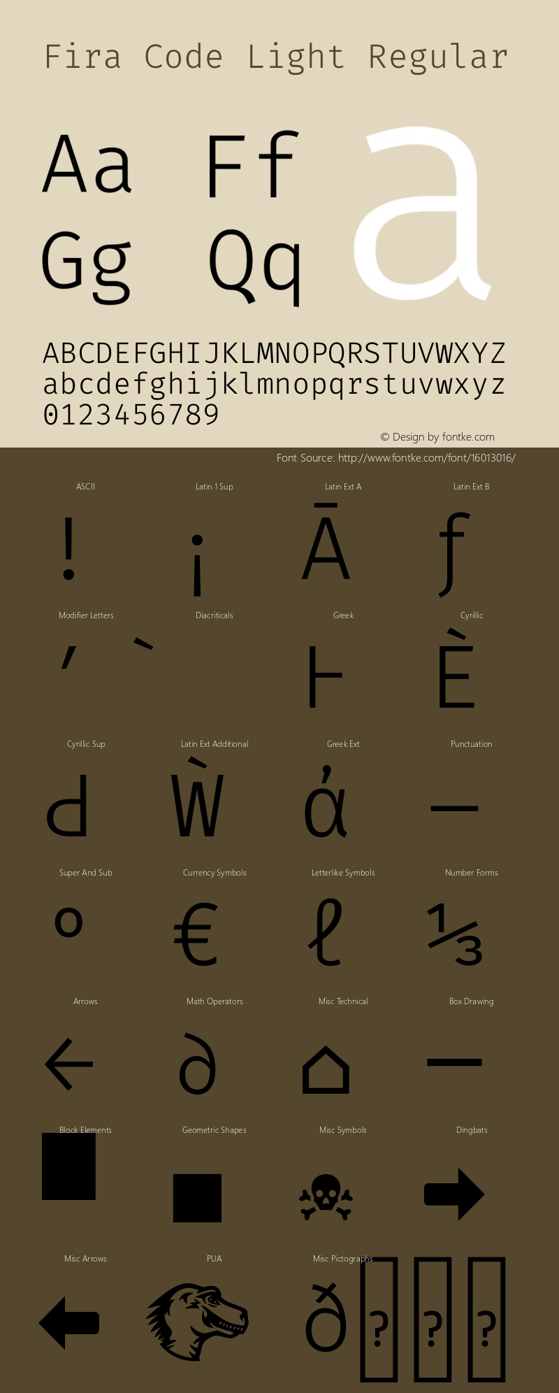 Fira Code Light Regular Version 1.101;PS 001.101;hotconv 1.0.88;makeotf.lib2.5.64775 Font Sample