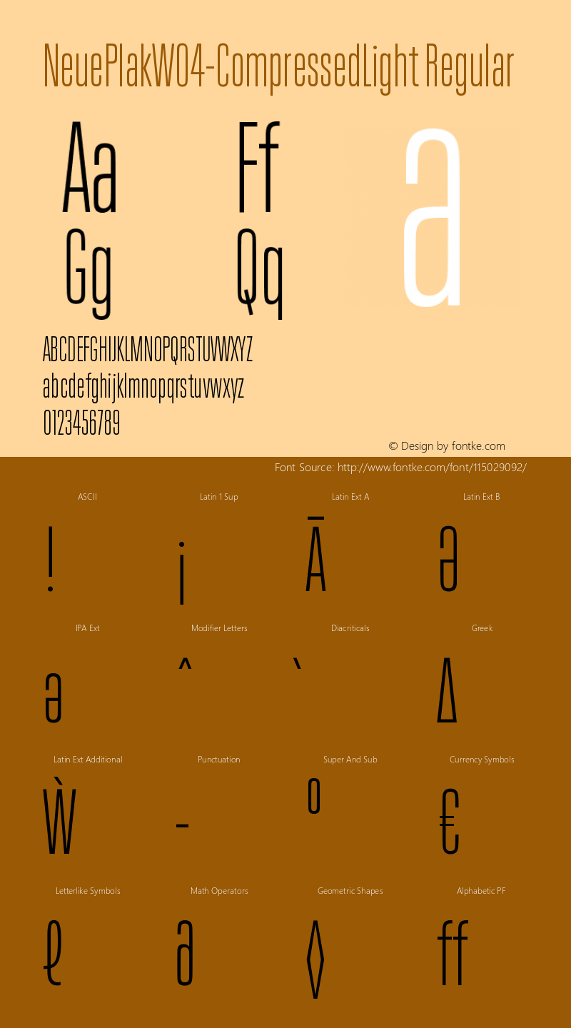 Neue Plak W04 Compressed Light Version 1.00 Font Sample