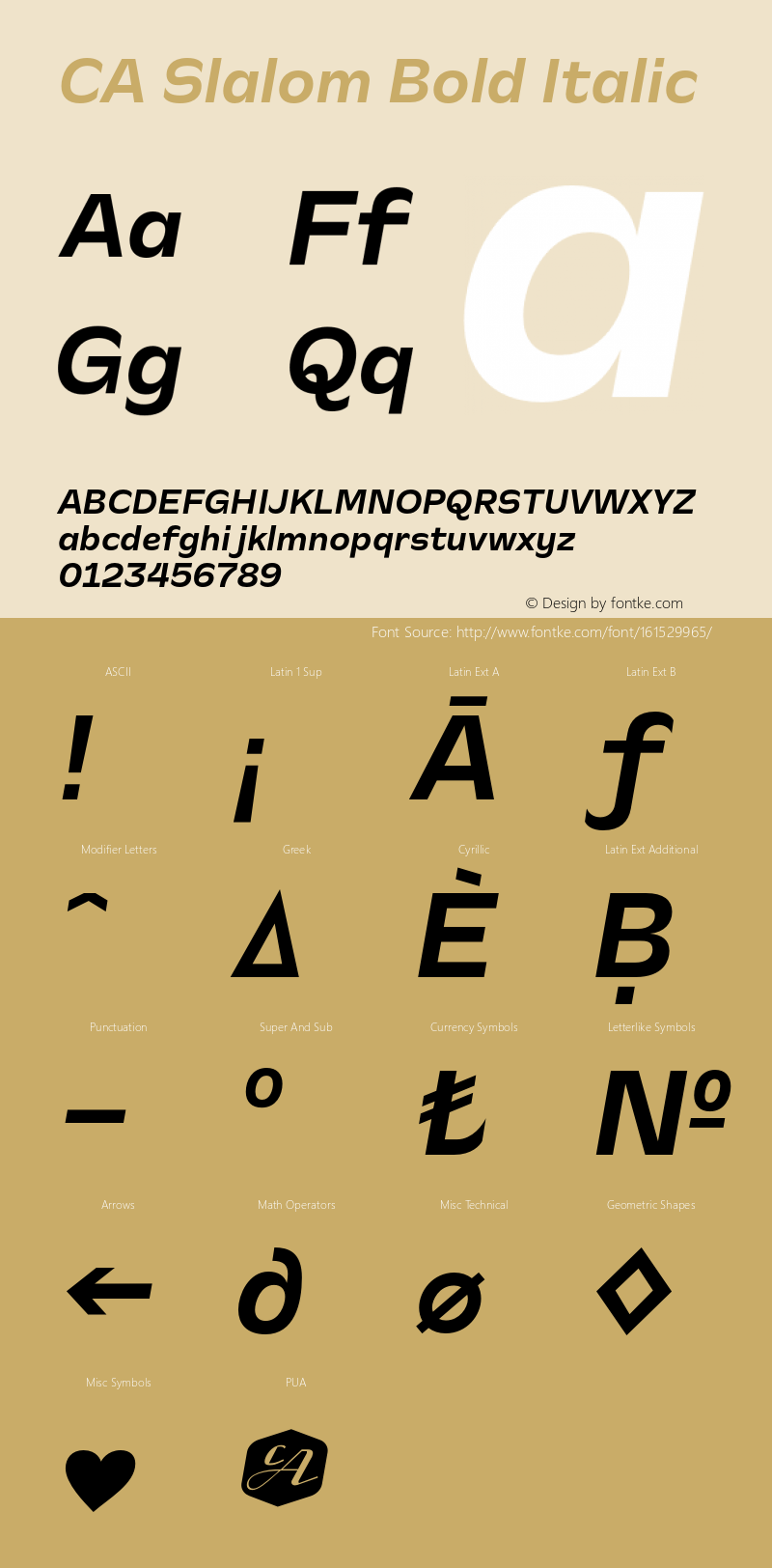 CA Slalom Bold Italic Version 1.041;hotconv 1.0.109;makeotfexe 2.5.65596 Font Sample