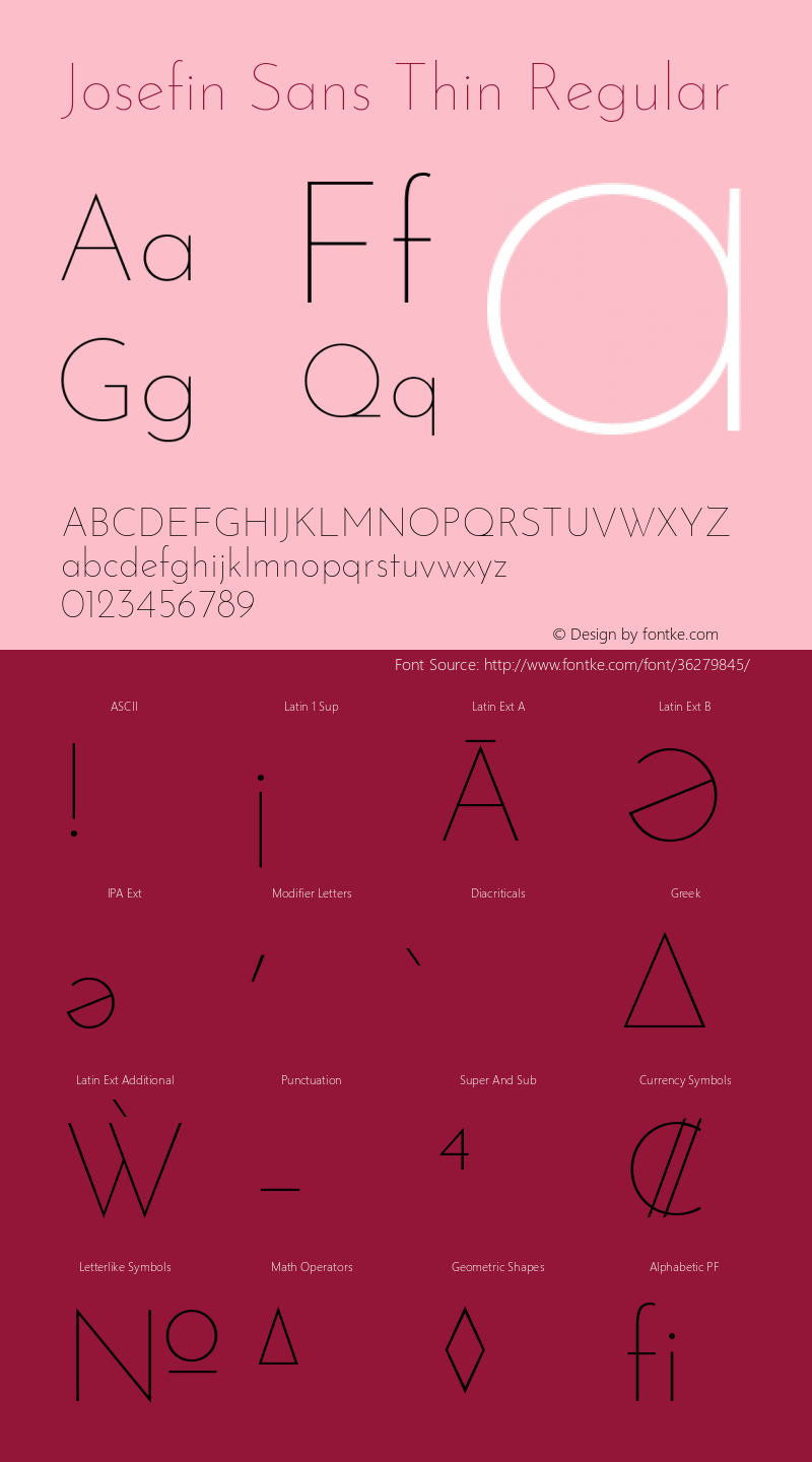 Josefin Sans Thin Version 2.000 Font Sample