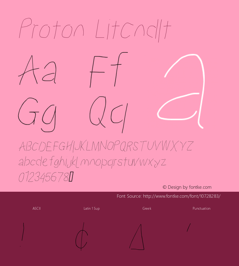 Proton LitCndIt Version 1.017 Font Sample