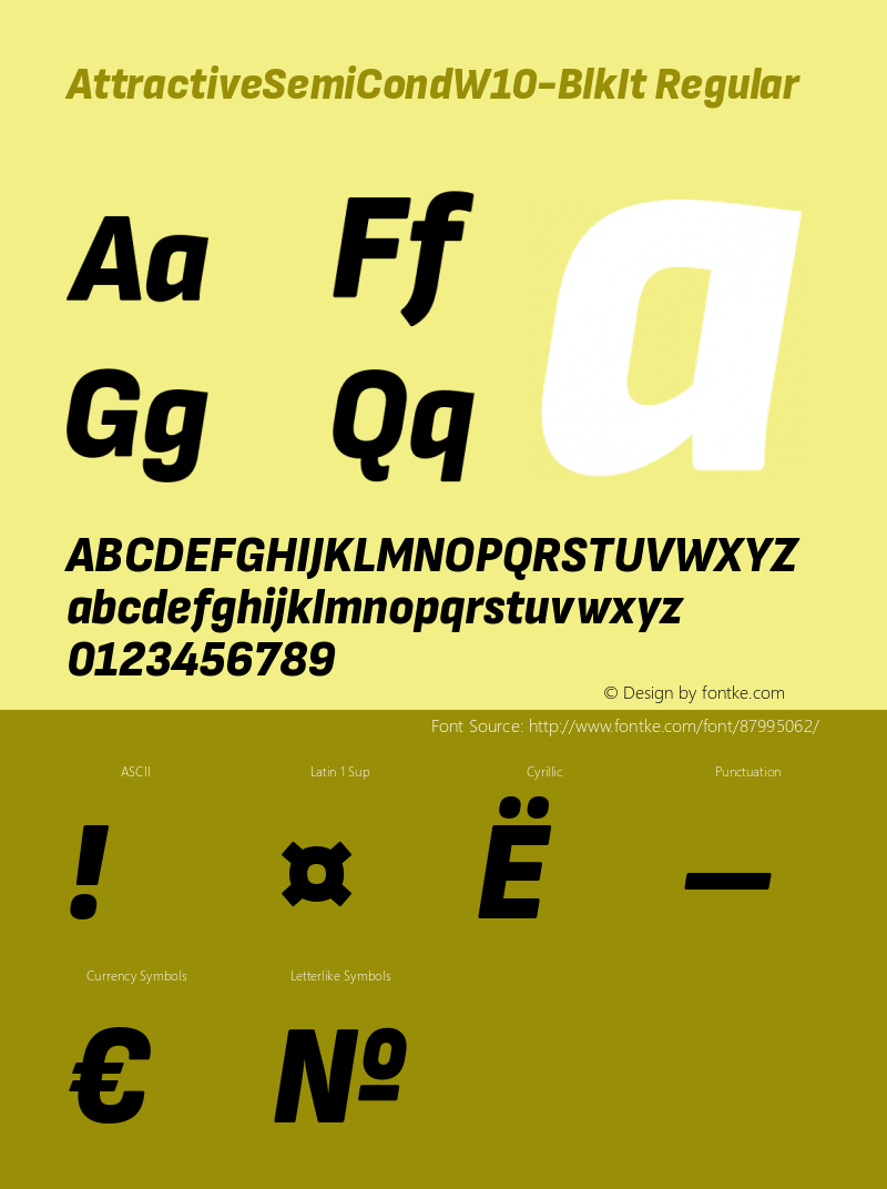 AttractiveSemiCond W10 BlackIt Version 3.001 Font Sample