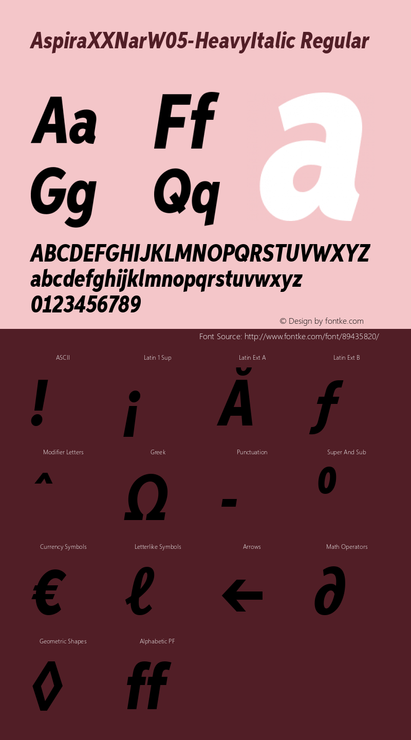 Aspira XXNar W05 Heavy Italic Version 1.50 Font Sample